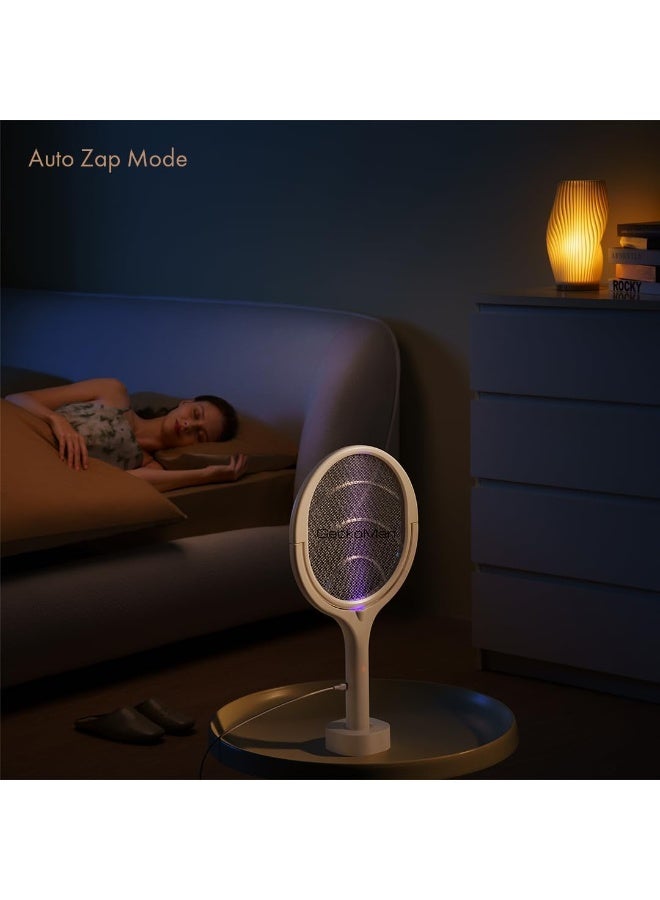 SFENG Rechargeable Electric Mosquito Racket, 180° Rotatable Head Bug Zapper Racket with Telescopic Extension Pole, UV Auto‑Attract Mosquito Killer Fly Swatter with Base Stand for Indoor Home Use - Image 2
